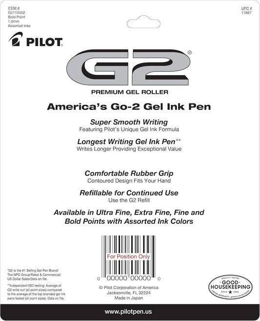 PILOT G2 Premium Gel Pens, Bold Point 1.0mm, Assorted Inks, 10-Pack