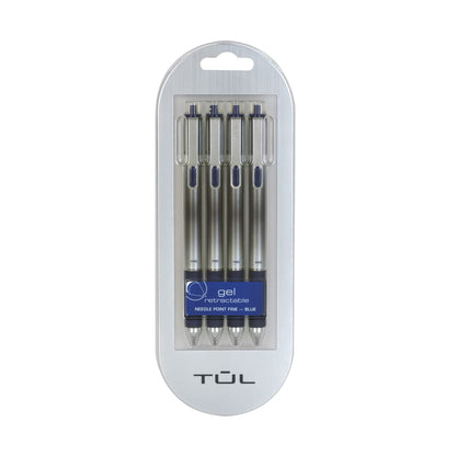 TUL Retractable Gel Pens 0.5mm Needle Point Fine, Black/Blue Bundle (2 4-packs)