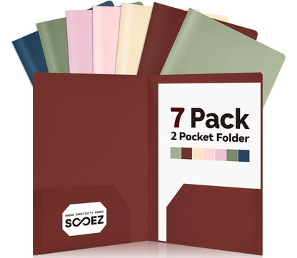 Sooez 7Pack Folders with Pockets, Pastels Colors, Heavy Duty Pocket Folder