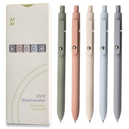 UIXJODO Gel Pens, 5 Pcs 0.5mm Black Ink Pens Fine Point Smooth Writing Pens with Silicone Grip, High-End Series Metal Clip Retractable Pens for Journaling Note Taking (Vintage)