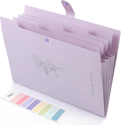 SKYDUE Expanding File Organizer with 5 Pockets, Accordion File Folders with Labels, Portable Document Paper Bill Receipt Organizer, Home College School Office Supplies, Letter Size, Lilac