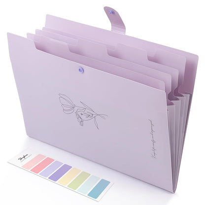 SKYDUE Expanding File Organizer with 5 Pockets, Accordion File Folders with Labels, Portable Document Paper Bill Receipt Organizer, Home College School Office Supplies, Letter Size, Lilac