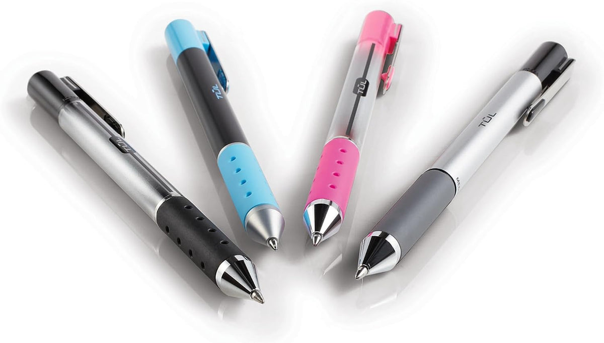 TUL® GL Series Retractable Gel Pens, Medium Point, 0.7 mm, Silver Barrel, Assorted Standard & Bright Ink Colors, Pack Of 14 Pen
