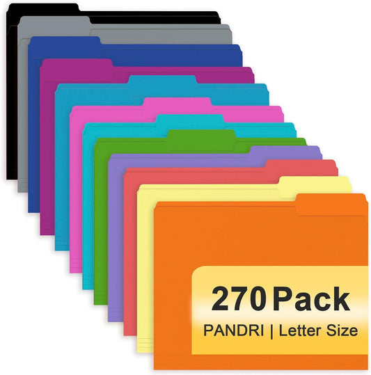 PANDRI Colored File Folders, 270 Pack 1/3 Cut Tab File Folder, 12 Colors