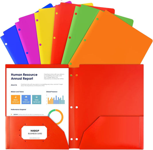 Plastic Folders with Pocket, 6 Assorted Color, 3 Hole Punched Binder Folder
