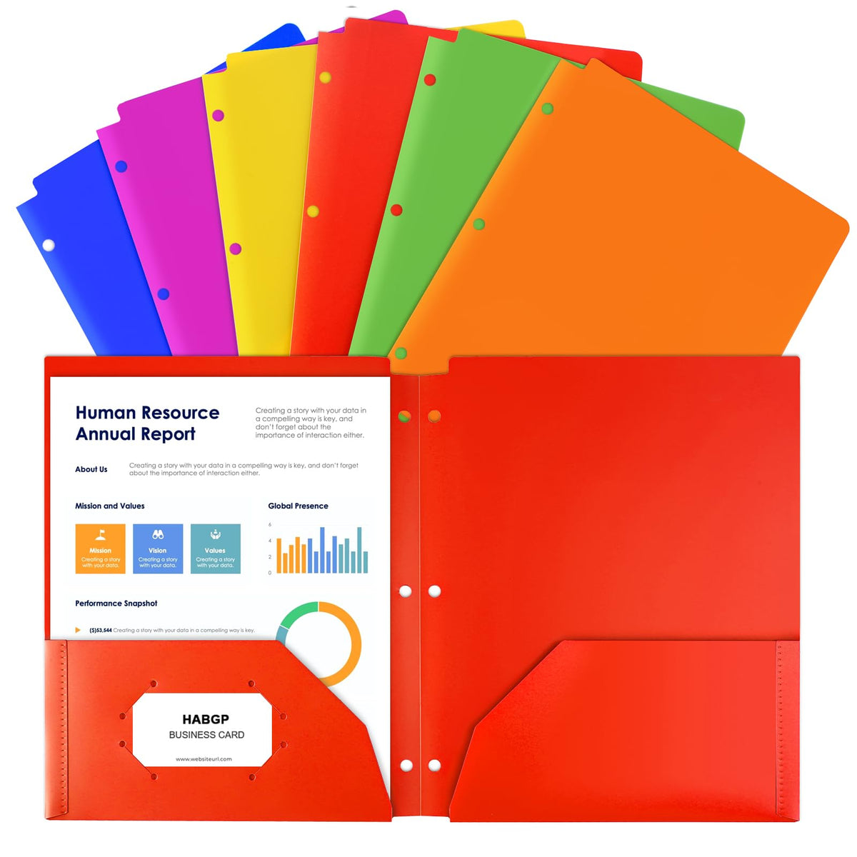 Plastic Folders with Pocket, 6 Assorted Color, 3 Hole Punched Binder Folder