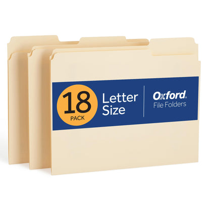 Oxford File Folders, 36 Pack, Letter Size (8.5" x 11"), 3 Tabs, Durable Manila Paper, for School, Office & Home Document Organization