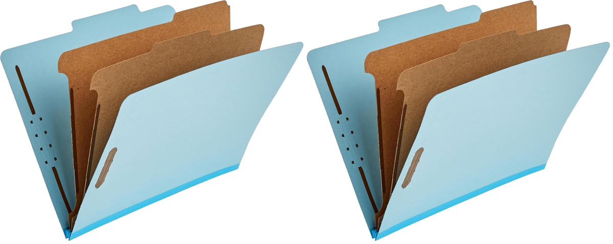 Amazon Basics Classification Folder for Documents and Organization, 1 Divider, 2" Embedded Fasteners, Letter Size, Light Blue, 10 Count