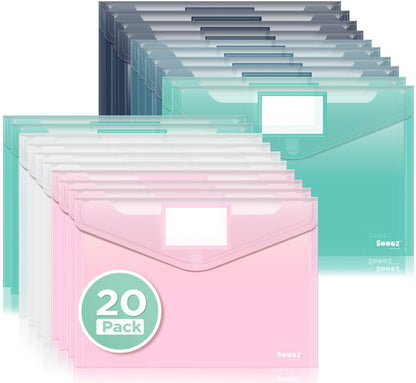 Sooez 10 Packs Plastic Envelopes, Plastic File Folders, Clear Folders