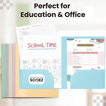Sooez 7Pack Folders with Pockets, Pastels Colors, Heavy Duty Pocket Folder