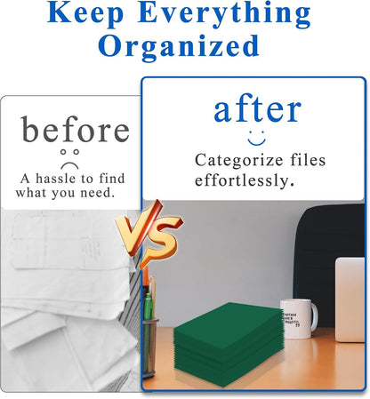 Zzrywuty File folders with Pockets,Green Two folders for documents,50 Pack Paper Folders with Card Slot,Letter Size,School Students,Business,Home and Office Workers
