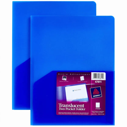 Avery® Translucent Two Pocket Folder, Water Resistant, Holds up to 20 Sheets, 1 Blue Folder (47811)