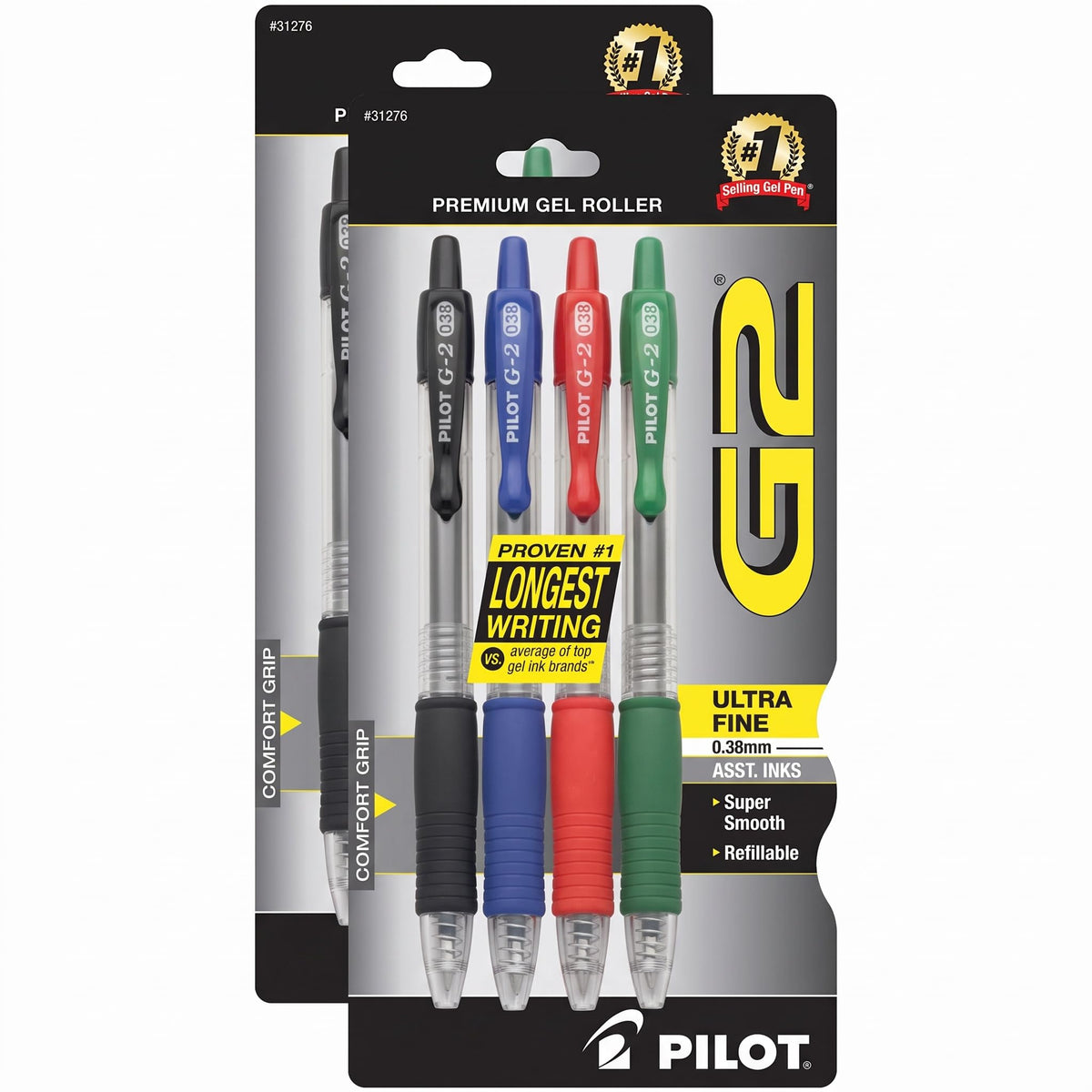 PILOT G2 Premium Retractable Rolling Ball Black Gel Pens, .38mm, 5-Pack