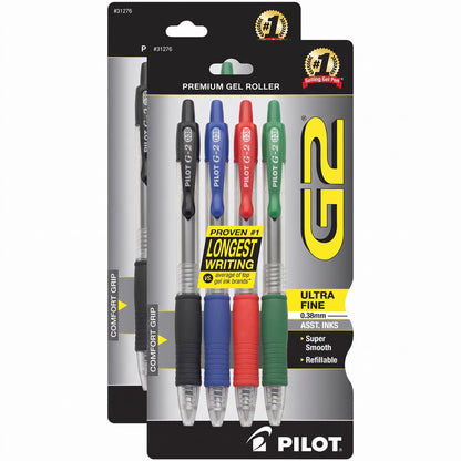 PILOT G2 Premium Retractable Rolling Ball Black Gel Pens, .38mm, 5-Pack