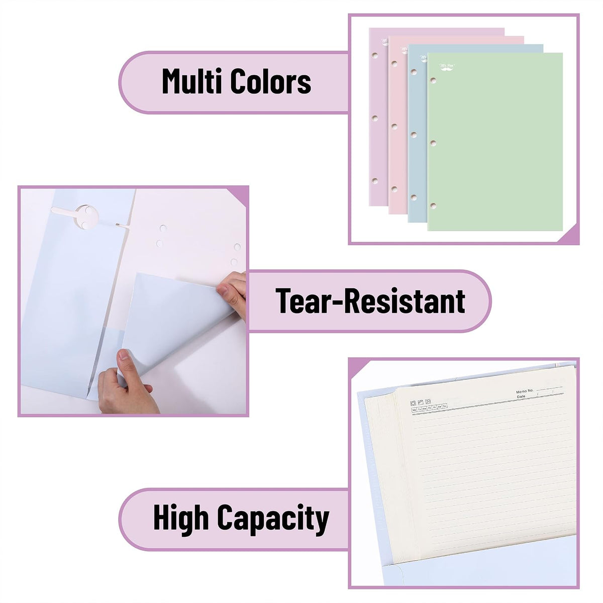 Mr. Pen- 4-Pocket Folders, 4 Pack, 12.5" x 9.5", Pastel Colors | Tear-Resistant Paper Folders with Pockets 3 Holes Punched, High Capacity
