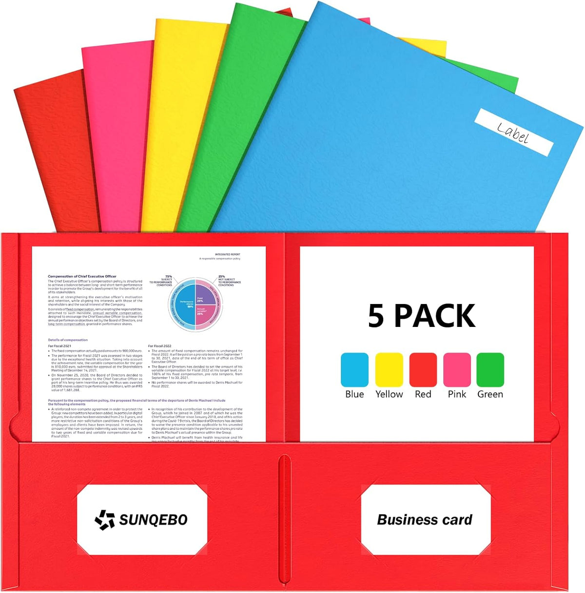 2 Pocket Folders, 5 Pack Folders with Pockets, Textured Paper File Folders