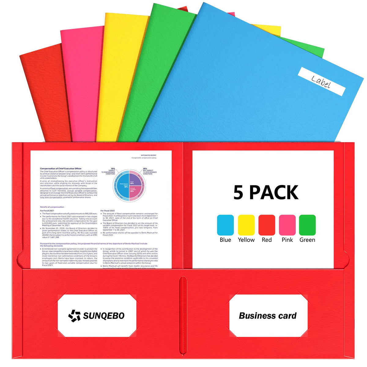 2 Pocket Folders, 5 Pack Folders with Pockets, Textured Paper File Folders
