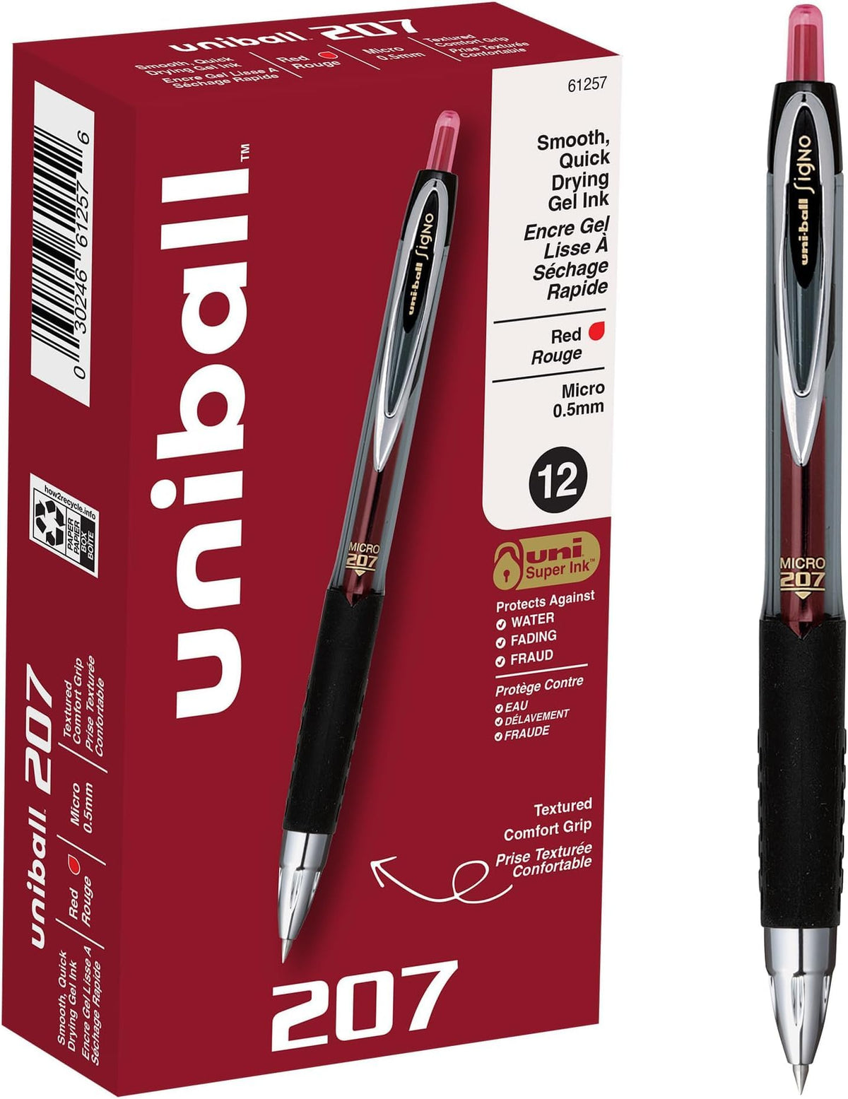 uniball™ 207 Gel Pens, Black Ink, 1.0mm Bold Point, Retractable, 12 Count