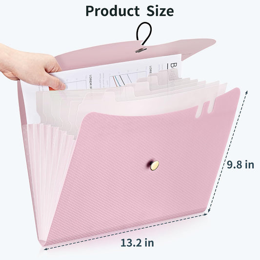 JARLINK 7 Pockets Expanding File Folder, A4 Accordion folders, Pink