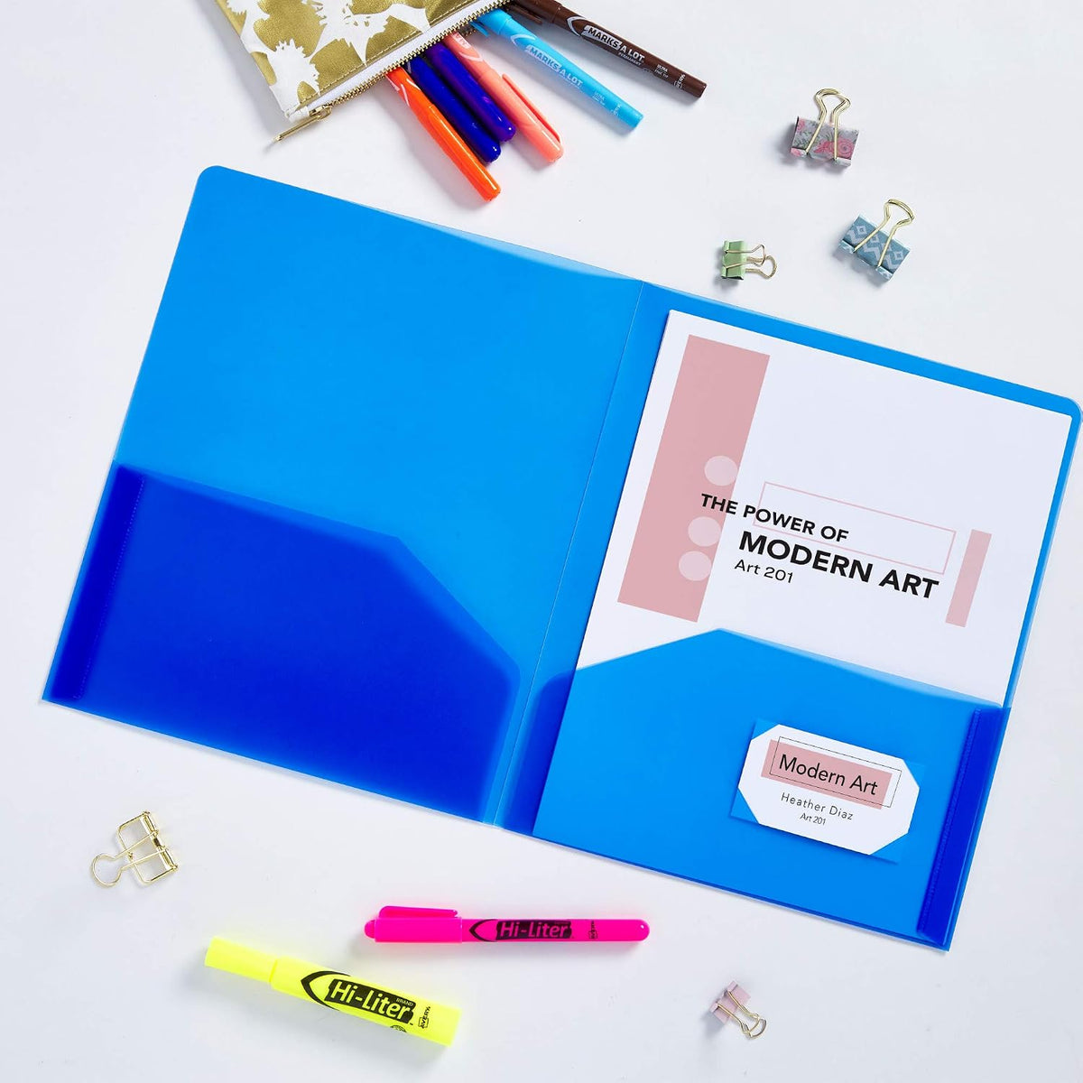Avery® Translucent Two Pocket Folder, Water Resistant, Holds up to 20 Sheets, 1 Blue Folder (47811)