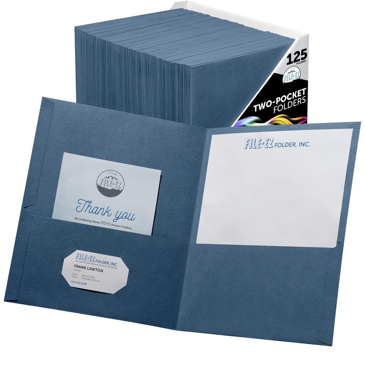 FILE-EZ Two-Pocket Folders, Navy Dark Blue, 25-Pack, Textured Paper, Letter Size (EZ-32523)