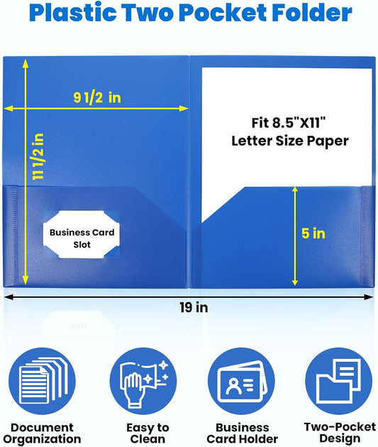 SUNEE Folders with Pockets (6 Pack, Assorted Colors), Plastic Folders with Pocket, Poly Folder for Documents Letter Size, 2 Pocket Folder for Kids, Home, School, Office