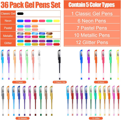TANMIT 36 Colors Gel Pens Set for Adult Coloring Books with 40% More Ink