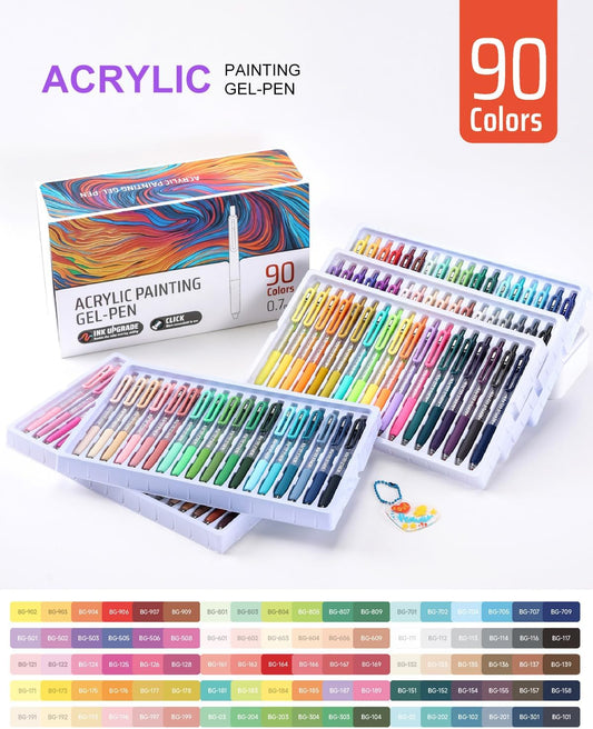 Acrylic Gel Pens for Coloring, 90 Colors Retractable Colored Pens