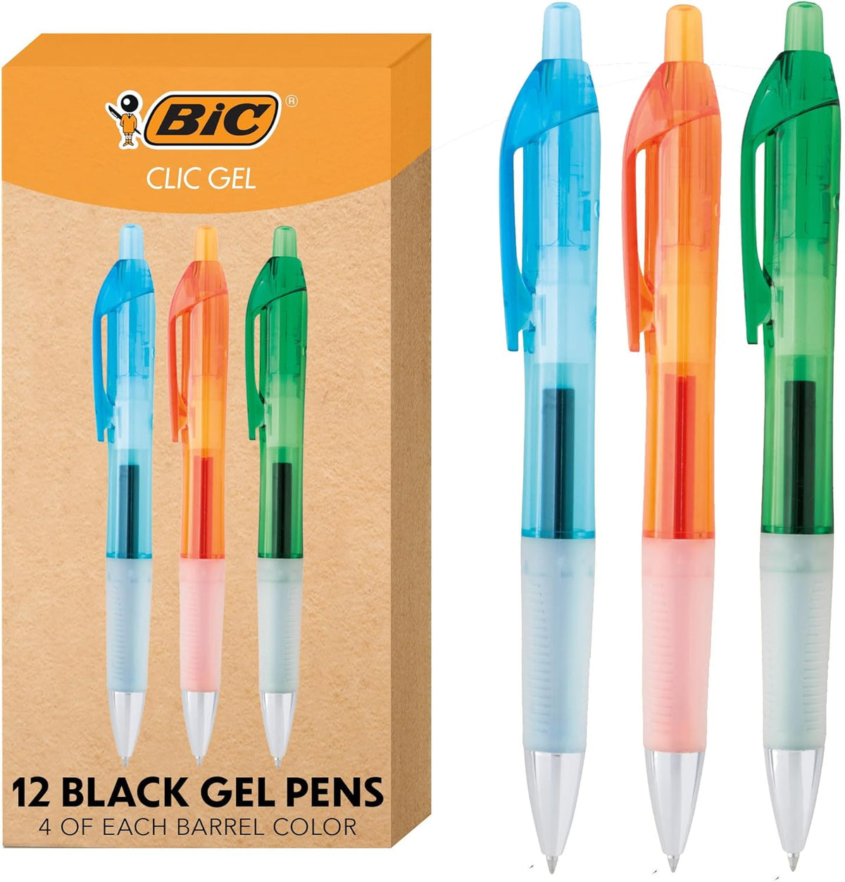 BIC Intensity Clic Black Gel Pens, Medium Point, 0.7mm, 12-Count Pack