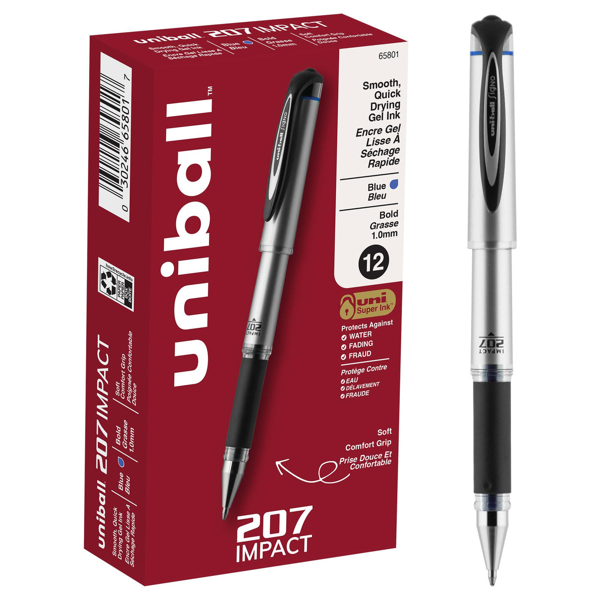 uni-ball Signo 207 Impact Stick Gel Pen, 4 Black Pens, 1.0mm Bold Point Gel Pens, Smooth Writing, Archival-Quality Ink, Acid-Free, Superior Comfort