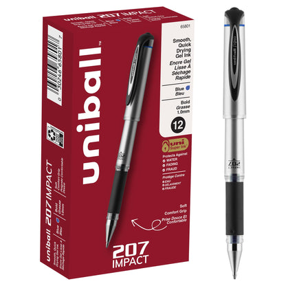 uni-ball Signo 207 Impact Stick Gel Pen, 4 Black Pens, 1.0mm Bold Point Gel Pens, Smooth Writing, Archival-Quality Ink, Acid-Free, Superior Comfort