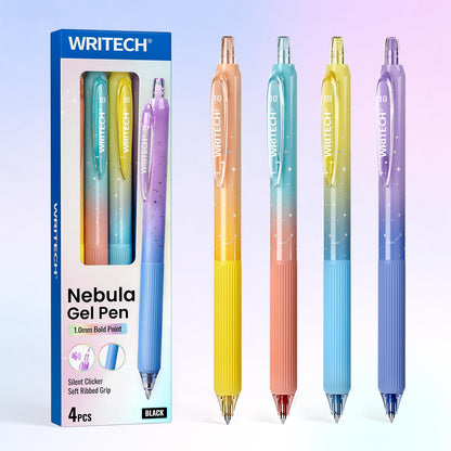 WRITECH Gel Pens Fine Point: Nebula Pen Set 0.7mm Black Ink Retractable 6ct Medium Point Smooth Writing with Aesthetic Gradient Color Barrel for Journaling Note Taking Silent Click No Smear