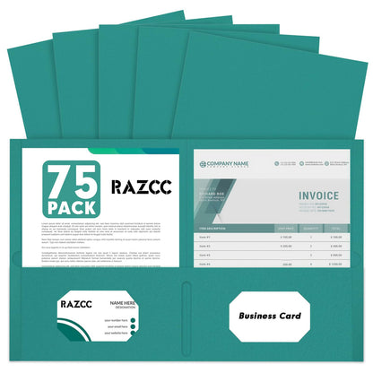 RAZCC Two Pocket Folders, 75 Pack, Letter Size, Black Folders with Pockets