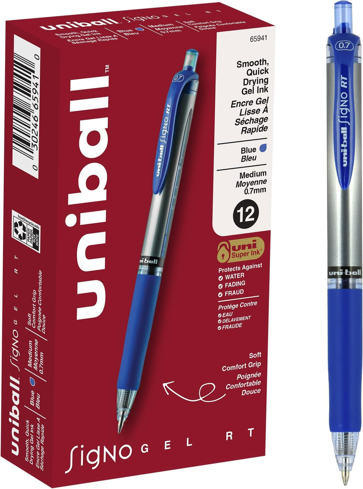 uniball™ 207 Gel Pens, Blue Ink, 1.0mm Bold Point, Retractable, 12 Count