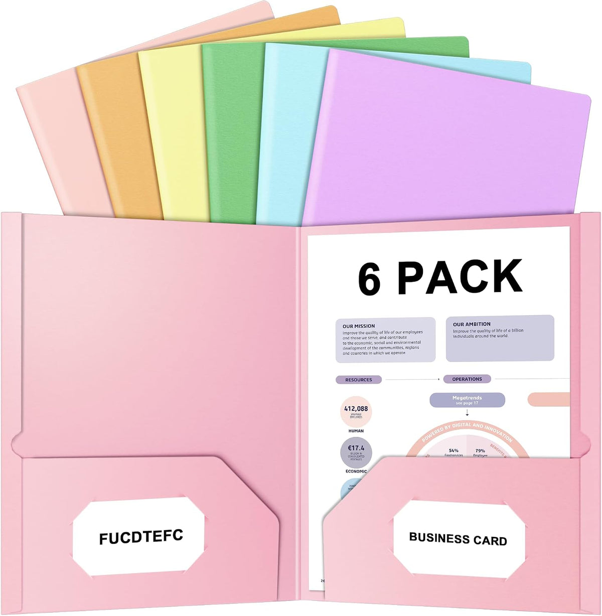 6 Pack Folders with Pockets, Pastel Color Cute Pocket Folders Paper Classic