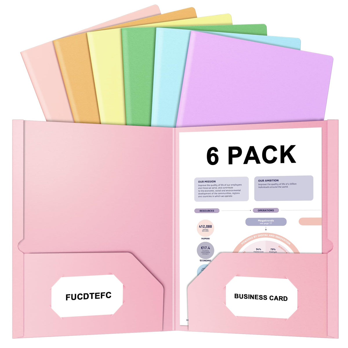 6 Pack Folders with Pockets, Pastel Color Cute Pocket Folders Paper Classic
