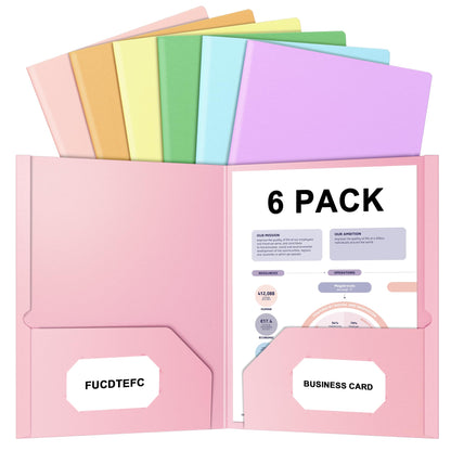 6 Pack Folders with Pockets, Pastel Color Cute Pocket Folders Paper Classic