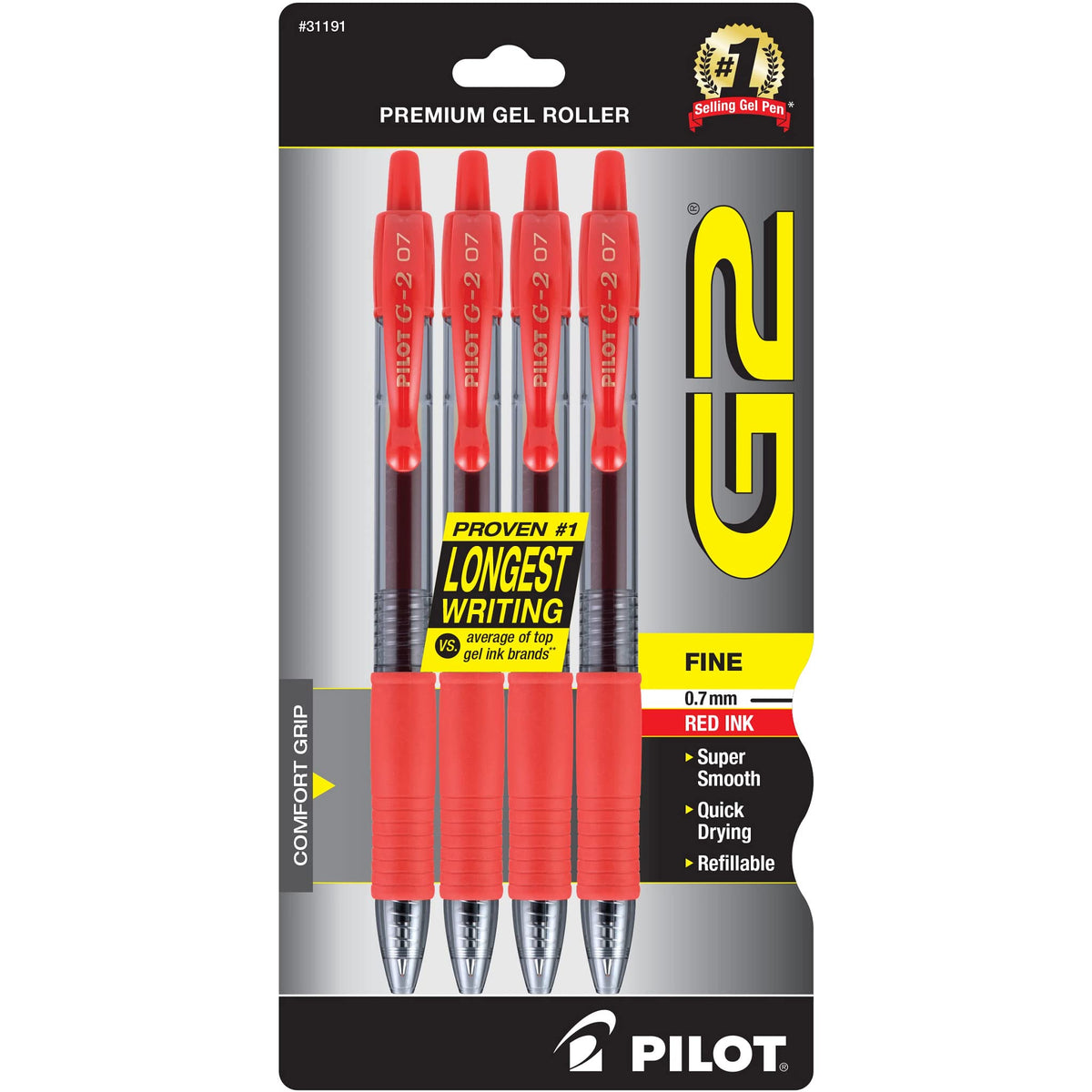 PILOT, G2 Premium Gel Roller Pens, Fine Point 0.7 mm, Blue, Pack of 4
