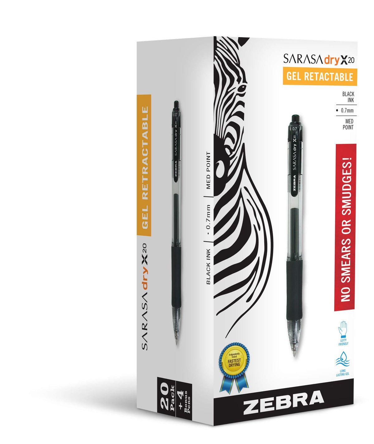 Zebra Pen SARASA X20 Retractable Gel Pen, Black Ink, 0.7mm, 12-Pack