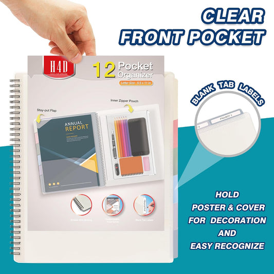 H4D 12 Pocket Poly Project Organizer, Multi Pocket Folder, Pastel Colors
