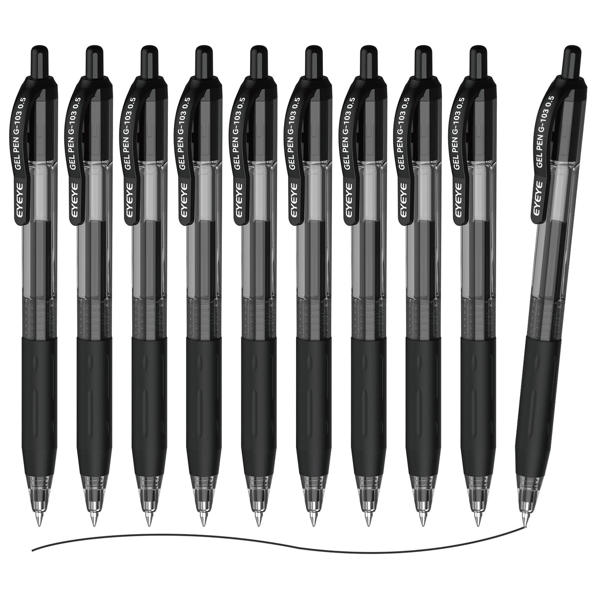 EYEYE G-103 Gel Pens, Black Ink, 0.5mm Extra Fine Point, Pack of 10