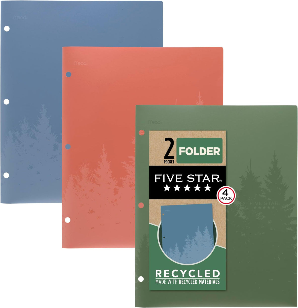 Five Star 2 Pocket Folders, Recycled Plastic Folders, Fits 3-Ring Binder, Holds 8.5" x 11" Paper, Assorted Colors, 4 Pack (33002)