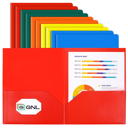 GNL Plastic Folders with Pockets, Pack of 5, Muted Pastel Colors, Heavy Duty 2 Pocket File Folders Letter Size, Pocket Folders for School, Home, and Office