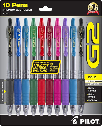 PILOT G2 Premium Gel Pens, Bold Point 1.0mm, Assorted Inks, 10-Pack