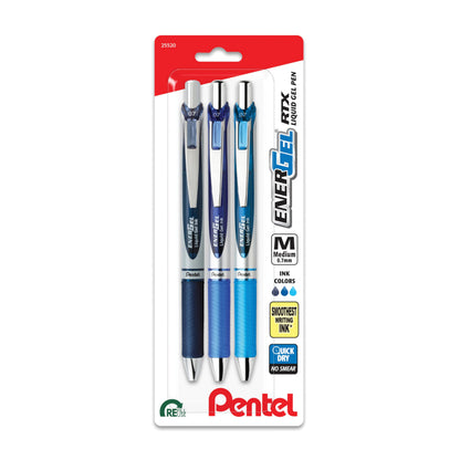 Pentel EnerGel RTX Retractable Liquid Gel Pen, 0.7mm, Chill Hue, Turquoise, Green, and Lime Green Ink, Pack of 3 Pens (BL77CHIBP3M)