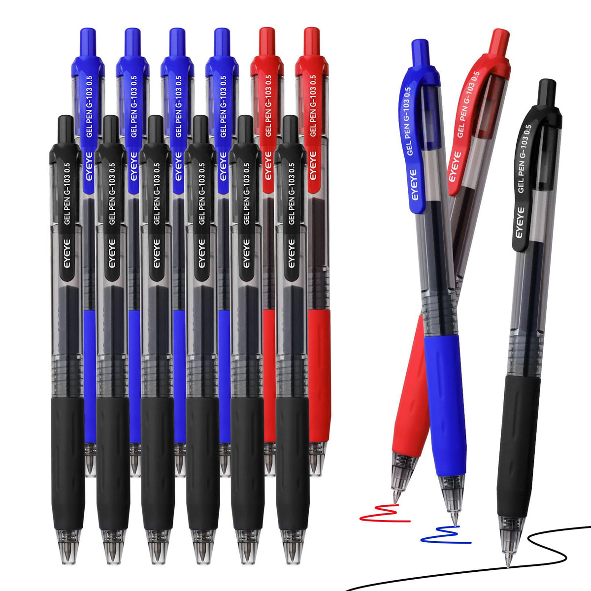 EYEYE G-103 Gel Pens, Black Ink, 0.5mm Extra Fine Point, Pack of 10