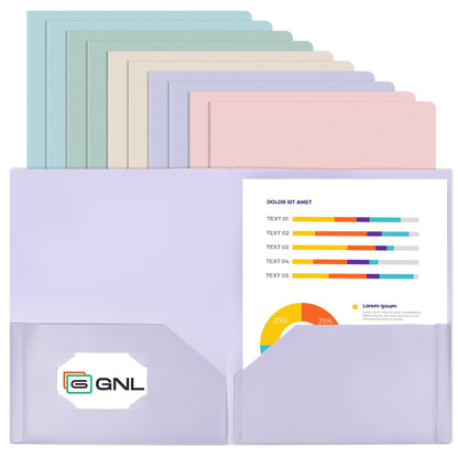 GNL Plastic Folders with Pockets, Pack of 5, Muted Pastel Colors, Heavy Duty 2 Pocket File Folders Letter Size, Pocket Folders for School, Home, and Office