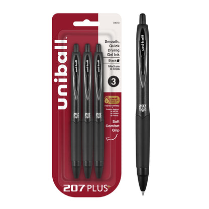 uniball™ 207 Plus+ Gel Pens, Black Ink, 0.7mm Medium Point, 4 Count