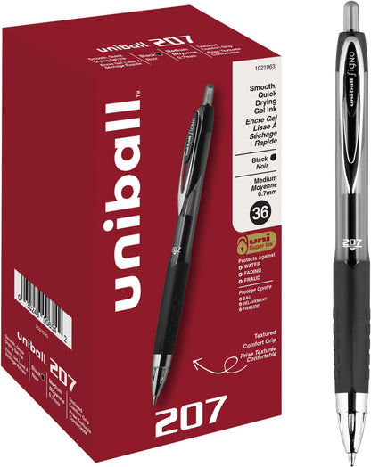 uniball™ 207 Gel Pens, Black Ink, 1.0mm Bold Point, Retractable, 12 Count