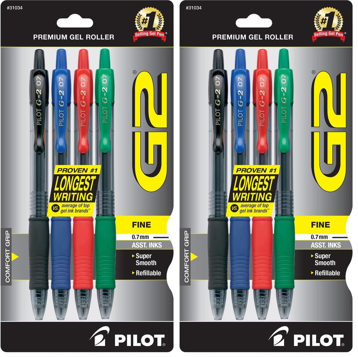 PILOT, G2 Premium Gel Roller Pens, Fine Point 0.7 mm, Blue, Pack of 4